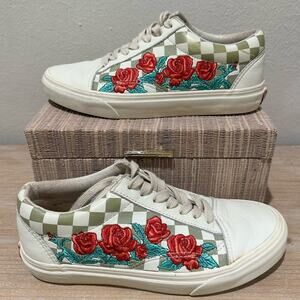 VANS Old Skool DX Rose Embroidery Checkered Lace Up Sneakers M5.5 W7